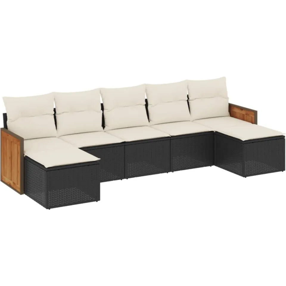 vidaXL 7-delige Loungeset met kussens poly rattan zwart, foto 3
