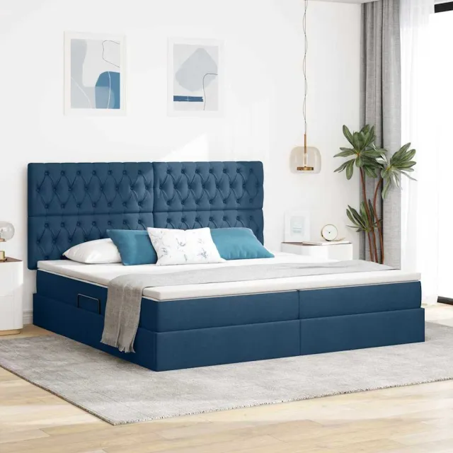 vidaXL Opslag bed met matras met hoofdeinde Blauw 200 x 200 cm Stof
