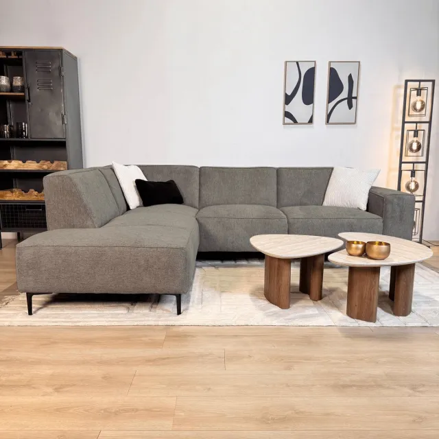Dimehouse Hoekbank taupe chenille gemêleerd Ravi – links - Chenille - Scandinavisch & Basic - 262 x 83 x 195 cm
