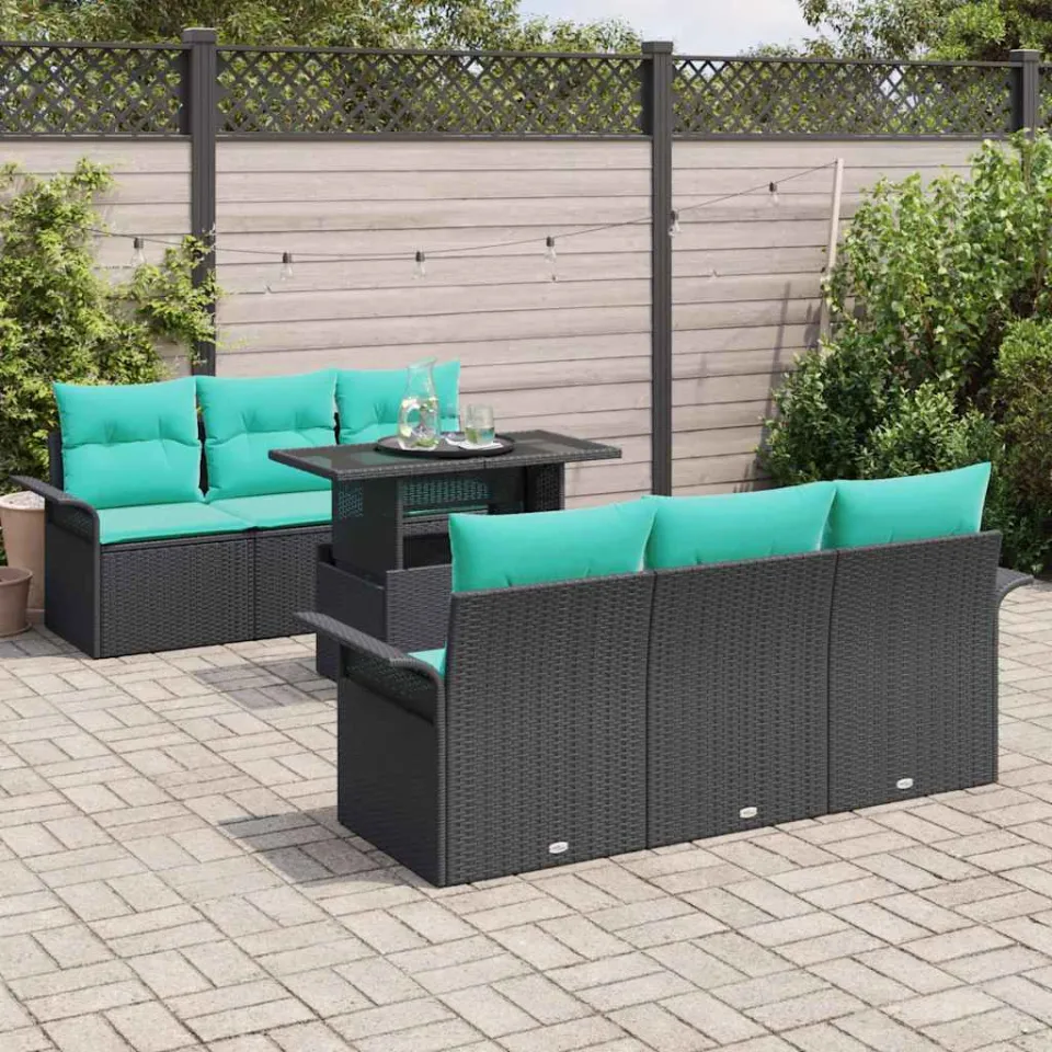 vidaXL Tuin Sofa Set 7 st 6-zits Zwart Polyrotan, foto 3