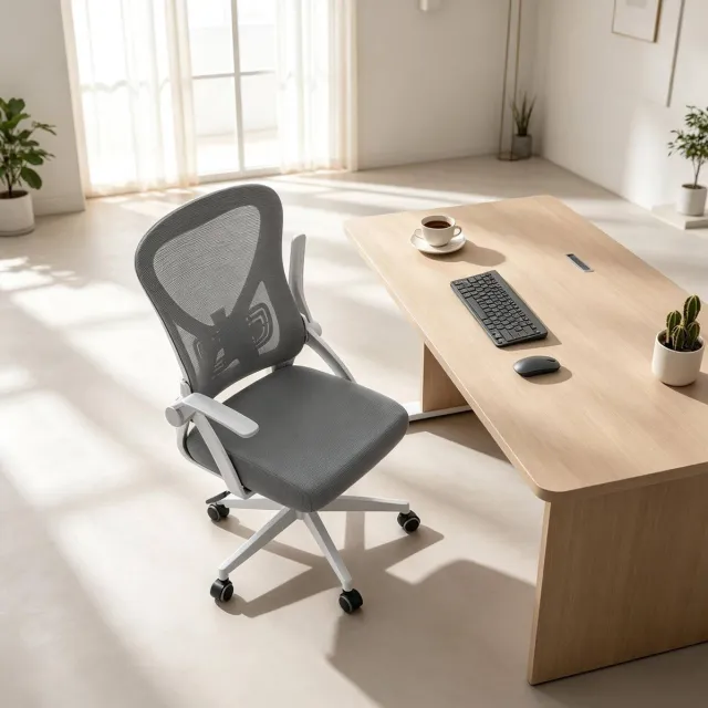 STILVORA Ergonomische Bureaustoel Met Netrug Klapbare Armleuningen Verstelbare Hoogte 360 Graden Draaibaar Voor Thuis En Kantoor Grijs