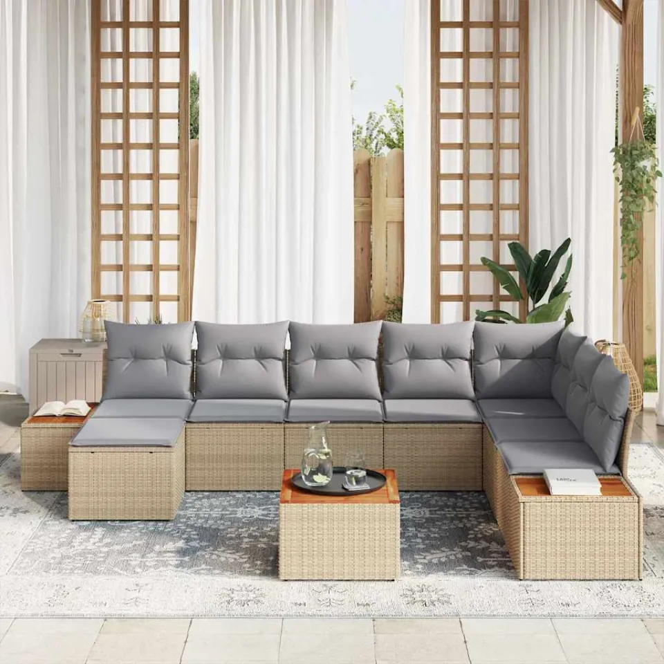 vidaXL Tuinbankenset 9 st Beige Poly riet, foto 3