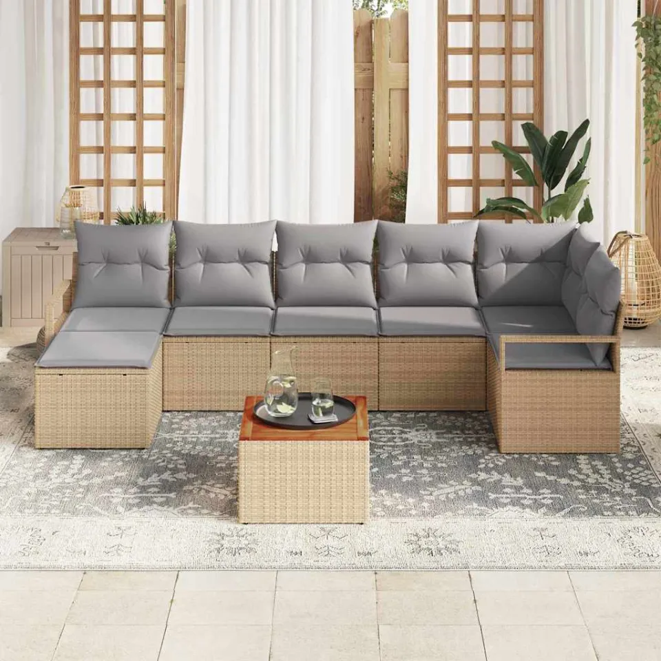 vidaXL Tuinbankenset 8 st Beige poly rattan, foto 3