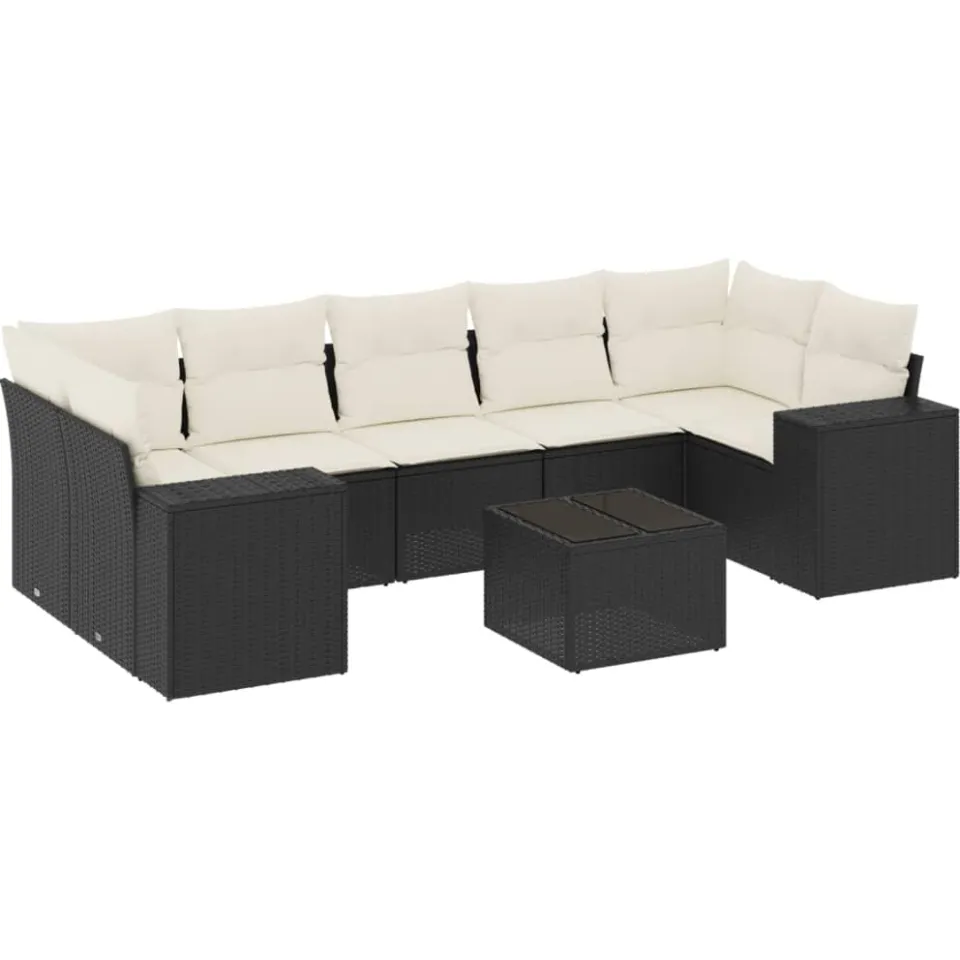 vidaXL 8-delige Loungeset met kussens poly rattan zwart