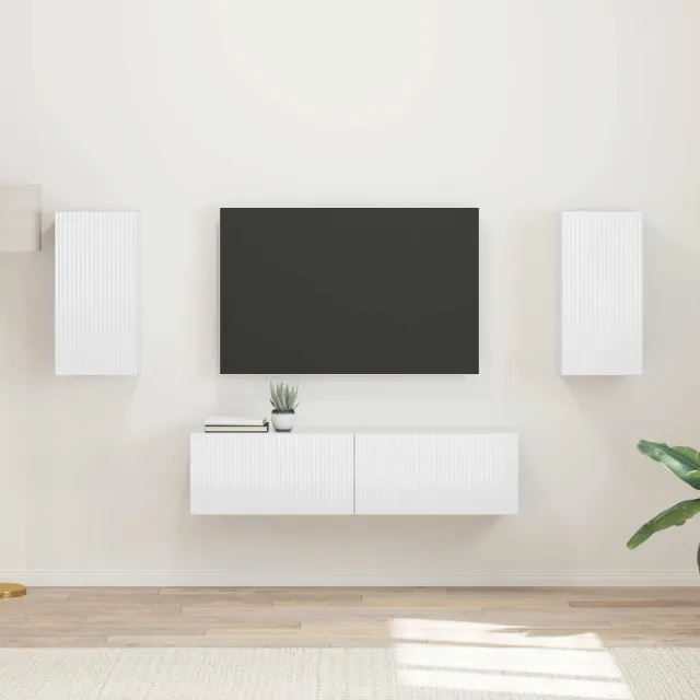 vidaXL Tv-meubelset 4 st Hoogglans wit Bewerkt hout, foto 2