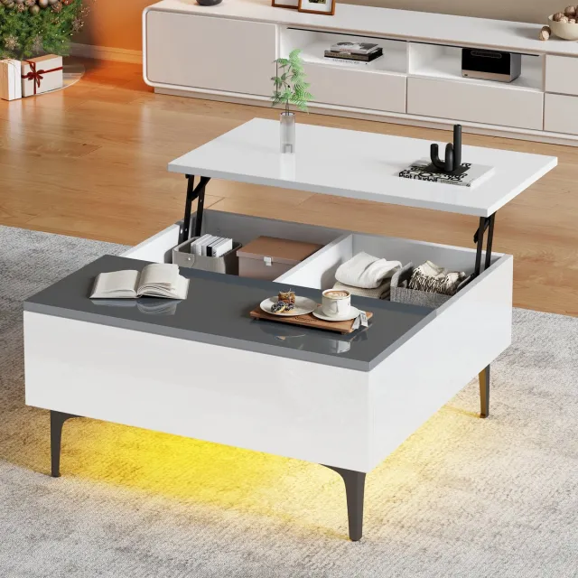 REDOM Salontafel 70x70x35 cm van MDF, met verstelbaar blad en lade Wit