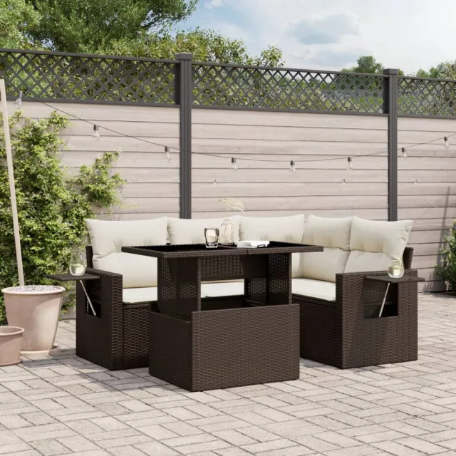 vidaXL 5-delige Loungeset met kussens poly rattan bruin, foto 2