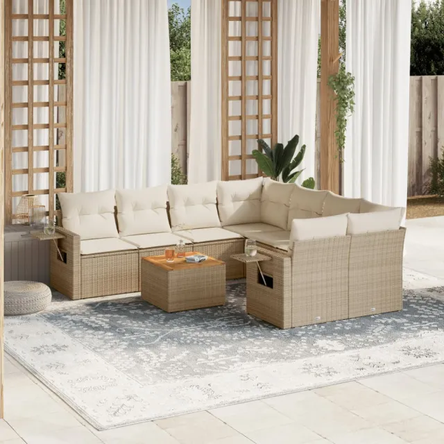 vidaXL 9-delige Loungeset met kussens poly rattan beige, foto 2