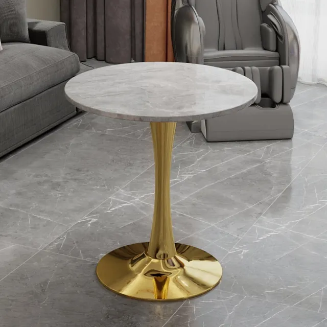 HAUSS SPOLE Bijzettafel - Rond Kunstmarmer Blad Met Aders - Voor Woonkamer Eethoek En Lounge - Kunstmarmer Goud - 70 Cm