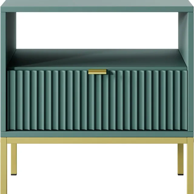 Selsey Vellore - Nachtkastje 54 cm - groen met een geribbeld front, gouden handgrepen en een frame