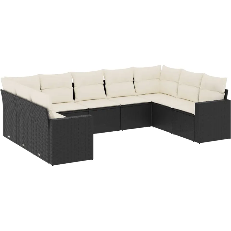 vidaXL 9-delige Loungeset met kussens poly rattan zwart