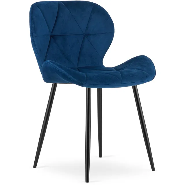 LEOBERT Eetkamerstoel MANGO – Donkerblauw fluweel – Zwarte Metalen poten – Modern design Blauw/Zwart
