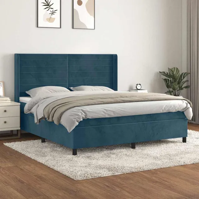 vidaXL Boxspring met matras fluweel donkerblauw 180x200 cm blauw
