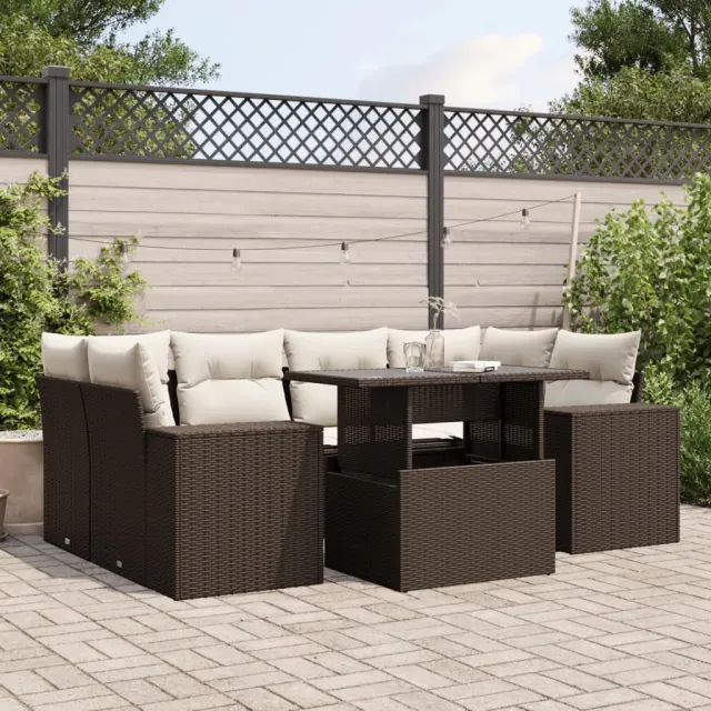 vidaXL 7-delige Loungeset met kussens poly rattan bruin, foto 2