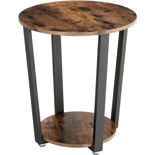 Conway Living Ronde Bijzettafel met 2 Niveaus - Salontafel - Industrieel Design - Hout en Metaal - Rustiek Bruin/Zwart - 50 x 57 cm