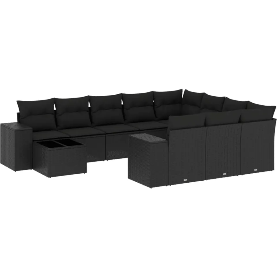 vidaXL 11-delige Loungeset met kussens poly rattan zwart, foto 3