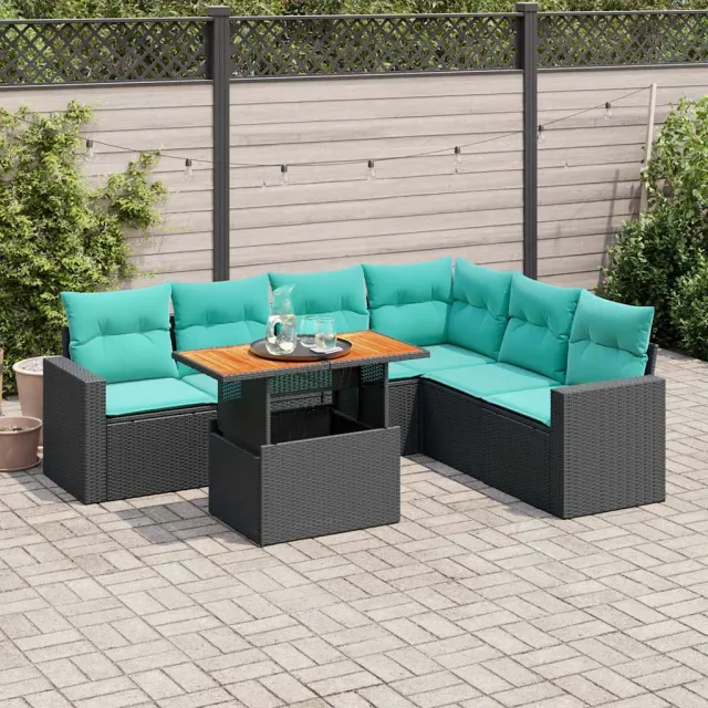 vidaXL 7-delige Loungeset met kussens poly rattan zwart, foto 2