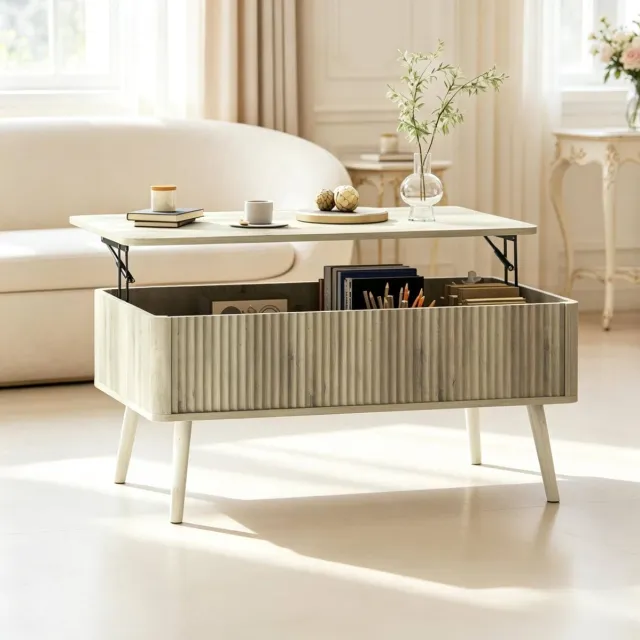 OKWISH Salontafel Hoogteverstelbaar Met Verborgen Opbergruimte Modern Rechthoekig Eiken MDF Voor Woonkamer 91 X 56 X 43 57,5 Cm Oak