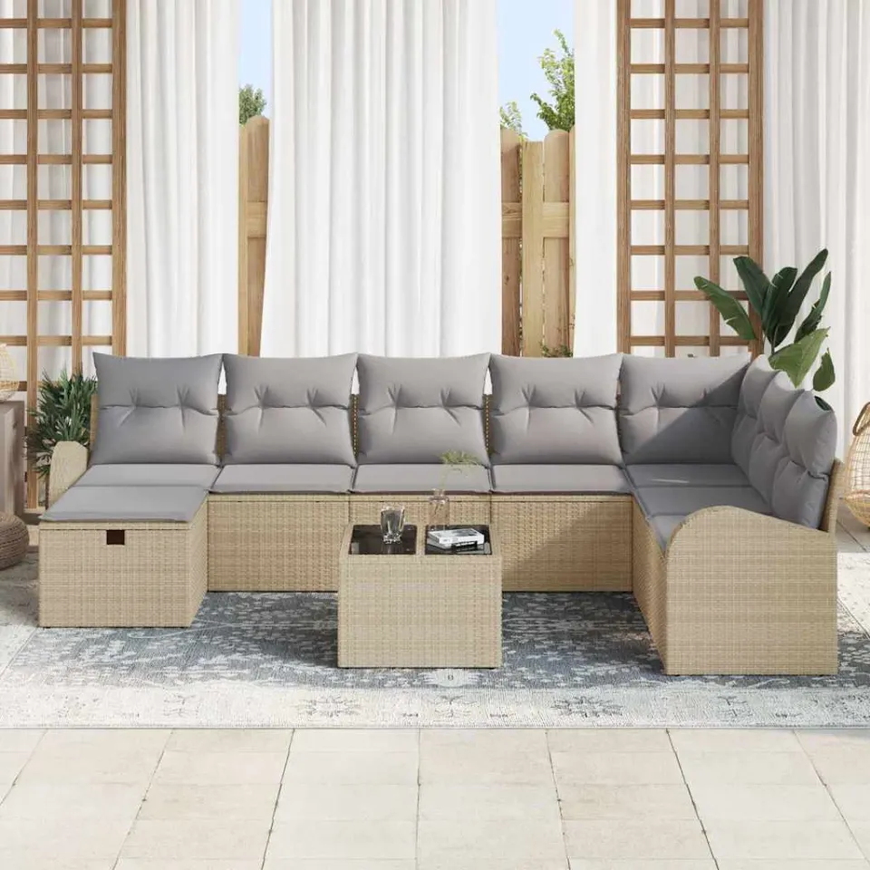 vidaXL Tuin Sofa Set 9 st Beige poly rattan, foto 3