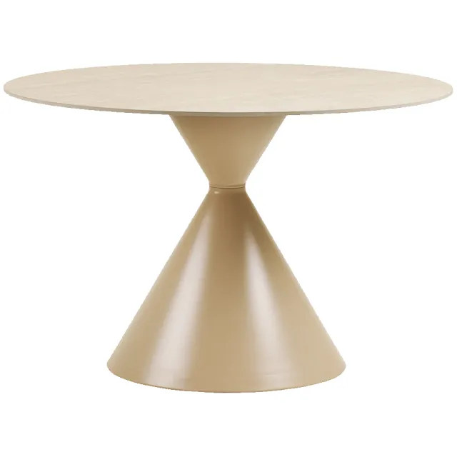 Artichok Anisa metalen eettafel met keramiek blad beige - Ø120