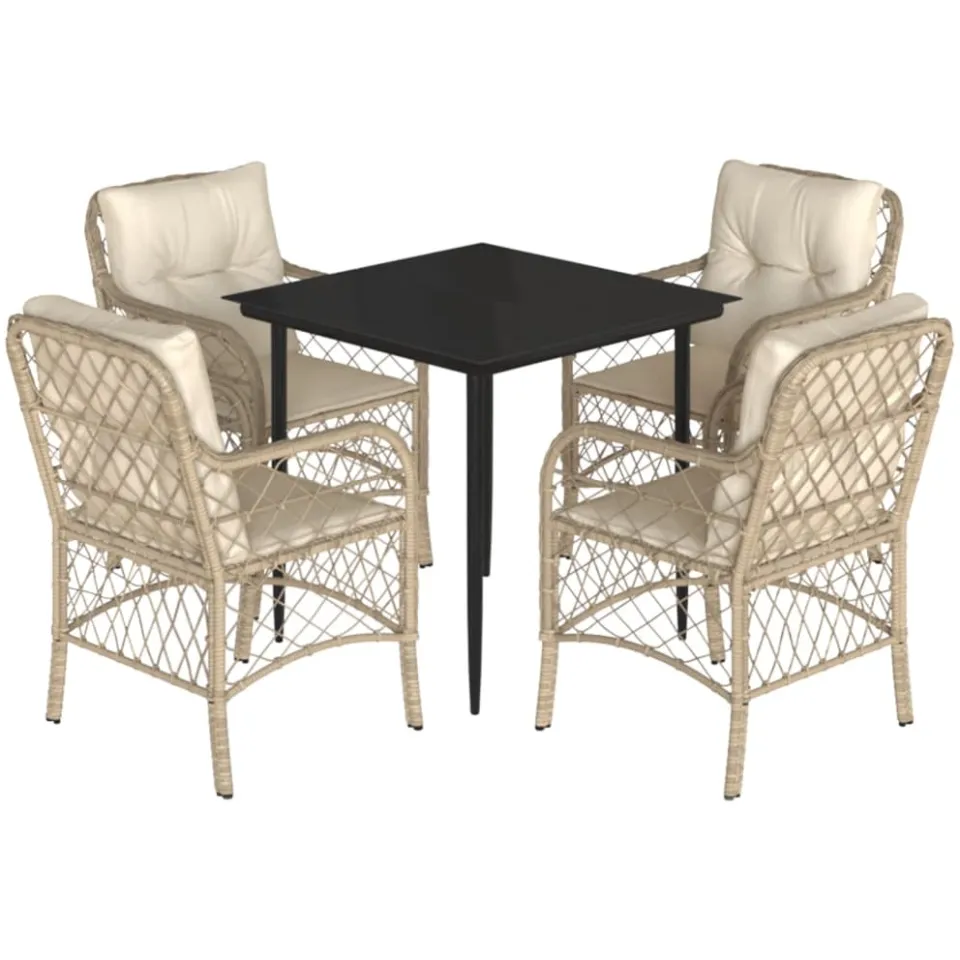 vidaXL 5-delige Tuinset met kussens poly rattan beige, foto 3