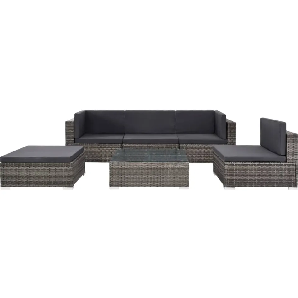 vidaXL 6-delige Loungeset met kussens poly rattan grijs