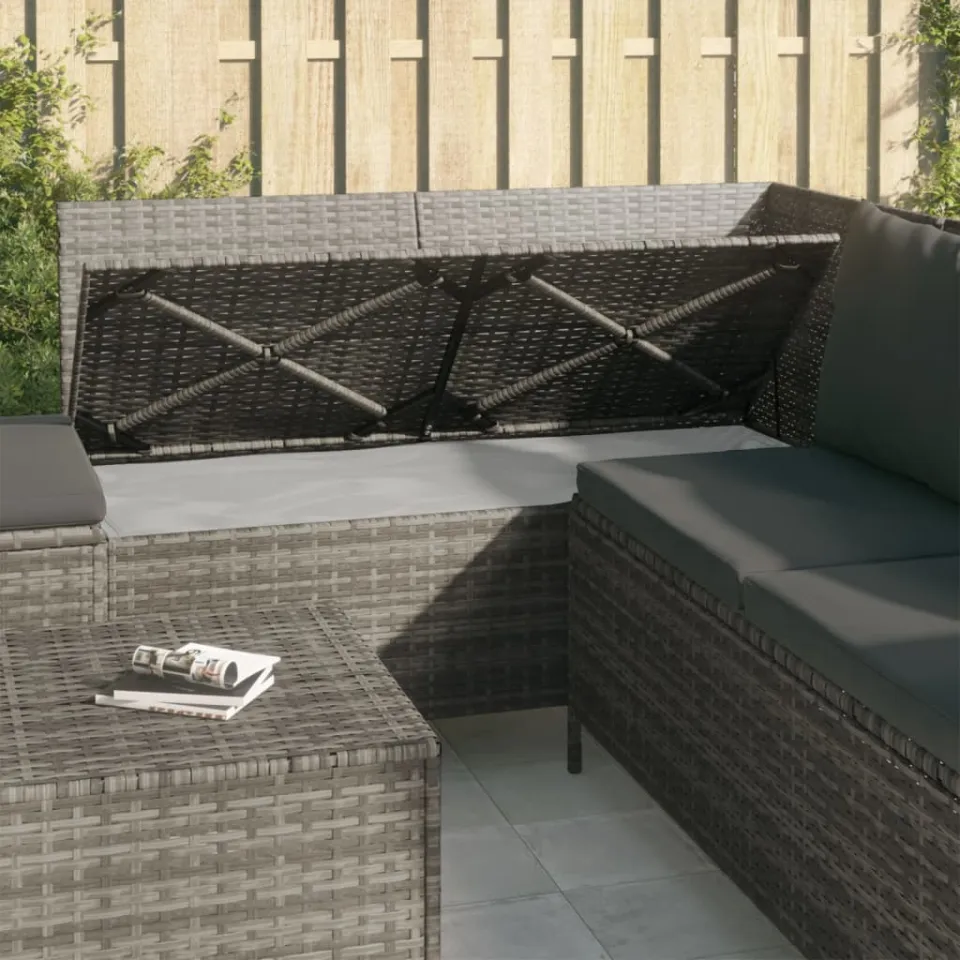 vidaXL 4-delige Loungeset met kussens poly rattan grijs, foto 3