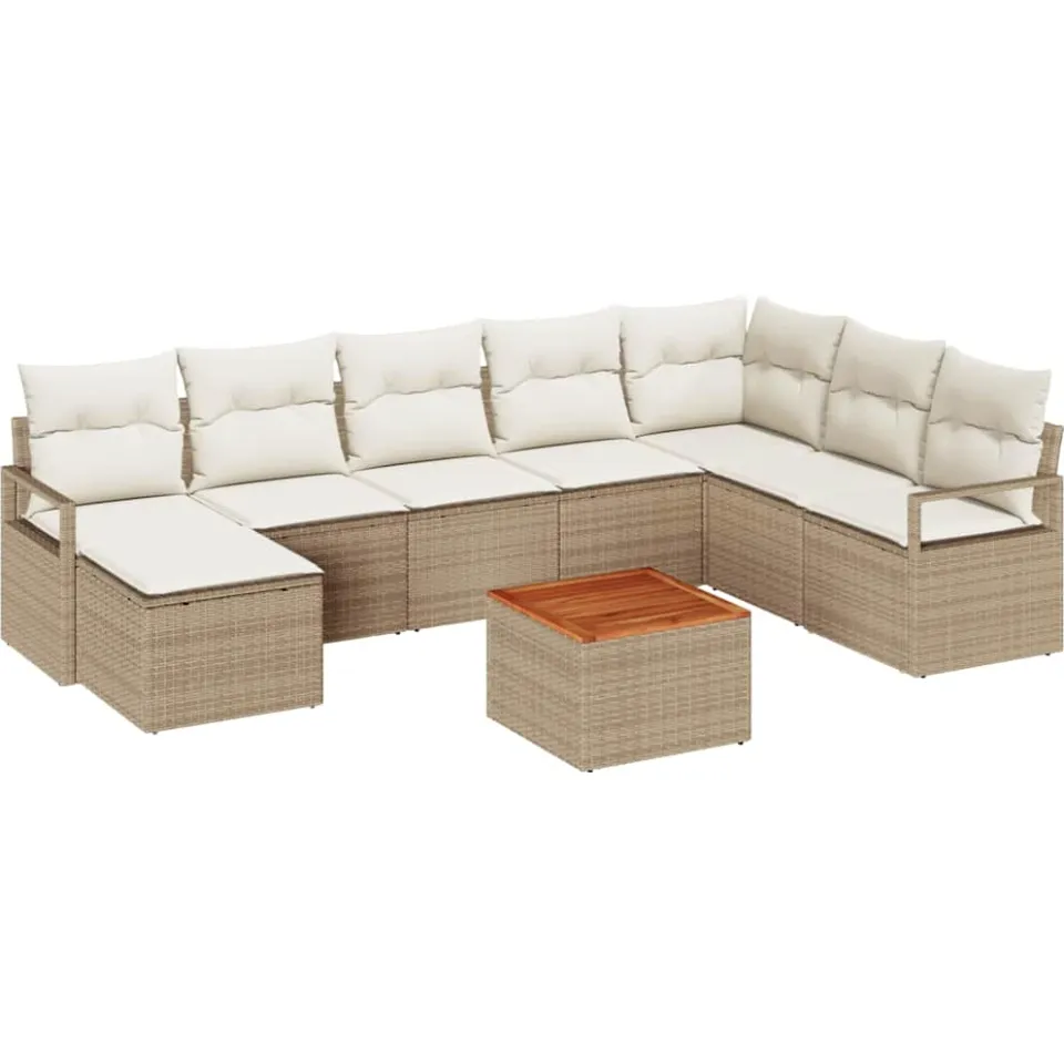 vidaXL Tuinbankenset 9 st Beige poly rattan