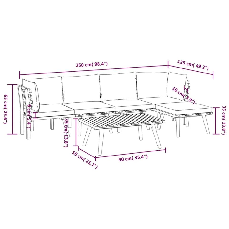 vidaXL 6-delige Loungeset met kussens massief acaciahout bruin, foto 4