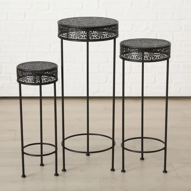 Boltze Bijzet tafel - 3 set - Smeedijzer - Rond -20/75 cm - Bruin/zwart - Ø 25-35cm - Boltze
