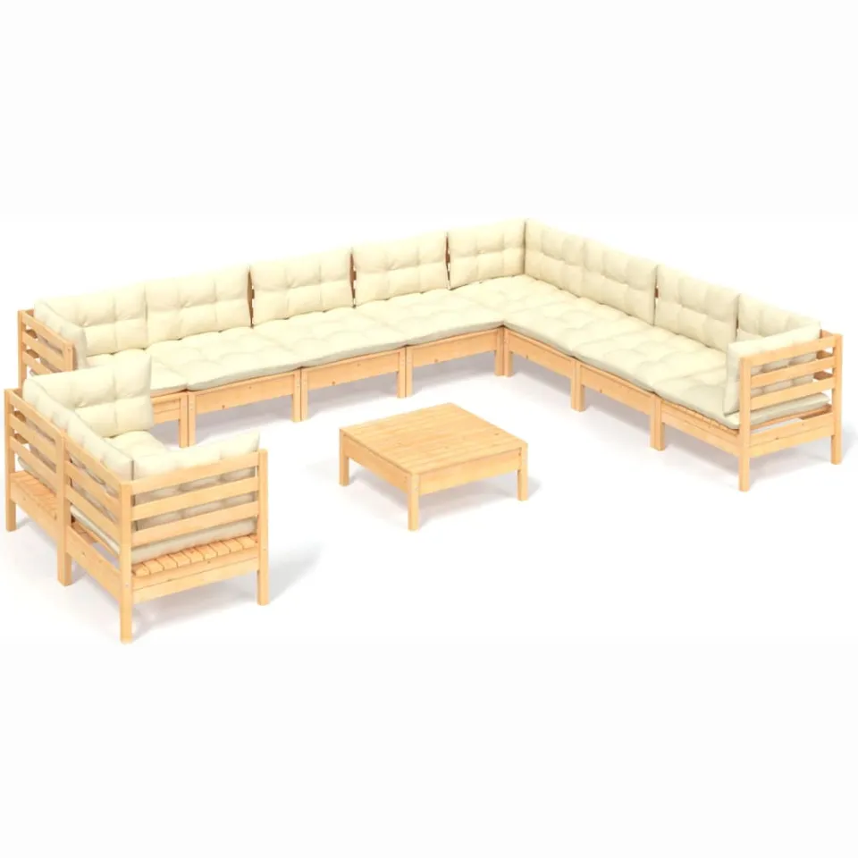 vidaXL 11-delige Loungeset met crèmekleurige kussens grenenhout