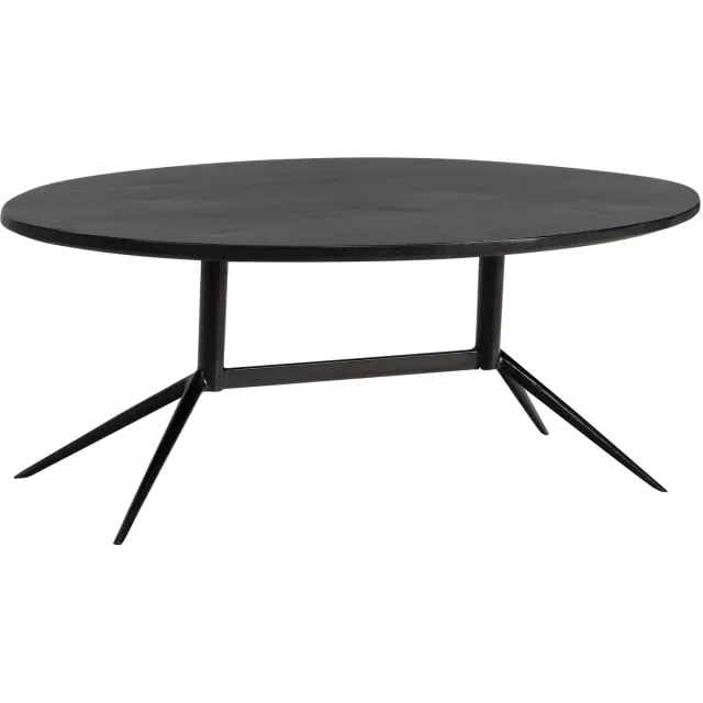 Ervesto salontafel 90x50x35 cm mango massief hout metaal zwart salontafel ovaal, design woonkamertafel met natuurlijke houtnerf, salontafel woonkamer modern Bruin