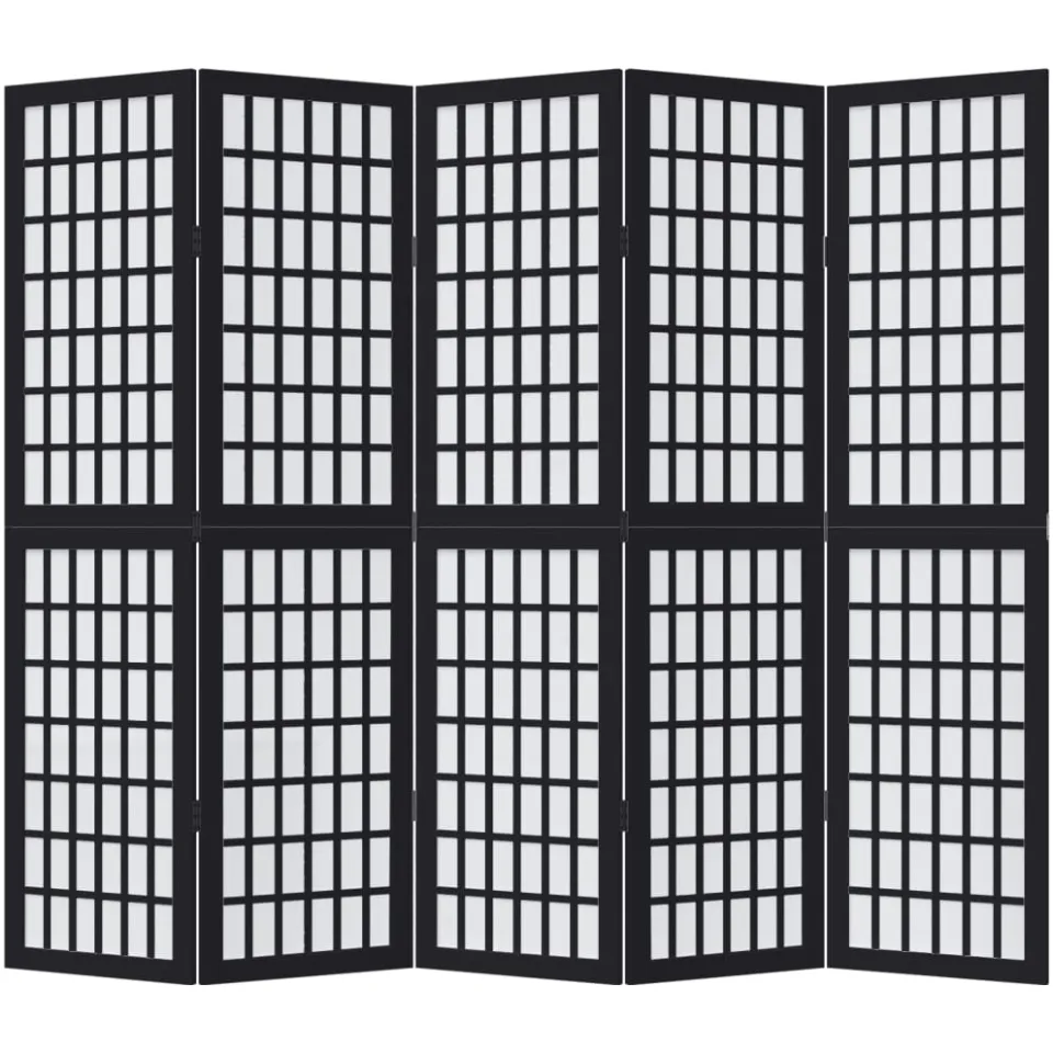 vidaXL Kamerscherm met 5 panelen massief paulowniahout zwart, foto 4