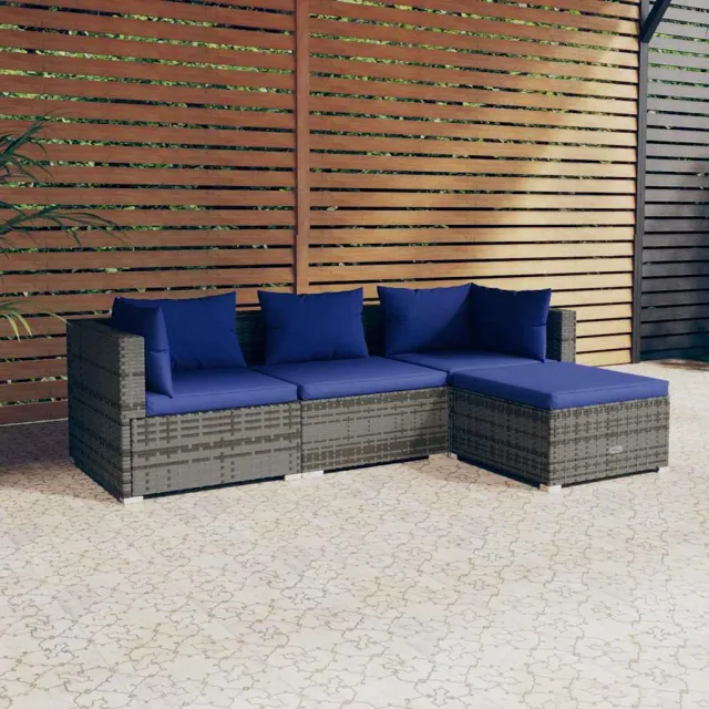 vidaXL 4-delige Loungeset met kussens poly rattan grijs, foto 2