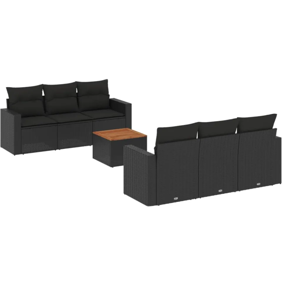 vidaXL 7-delige Loungeset met kussens poly rattan zwart, foto 3