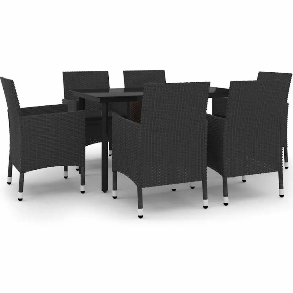 vidaXL 7-delige Tuinset met kussens poly rattan en glas zwart, foto 3