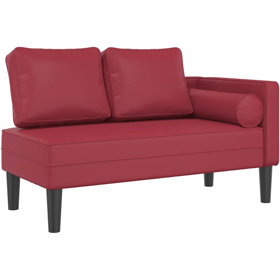 vidaXL Chaise longue met kussens kunstleer wijnrood, foto 3