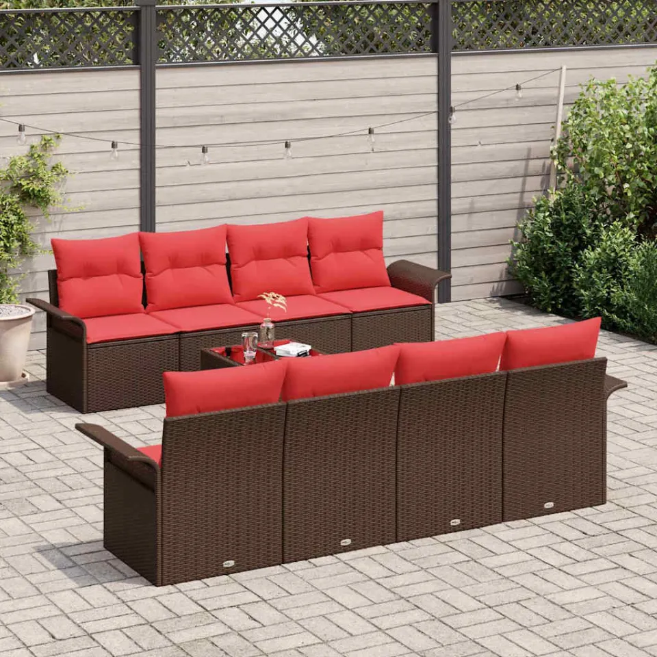 vidaXL Tuin Sofa Set 9 st Bruin poly rattan, foto 2