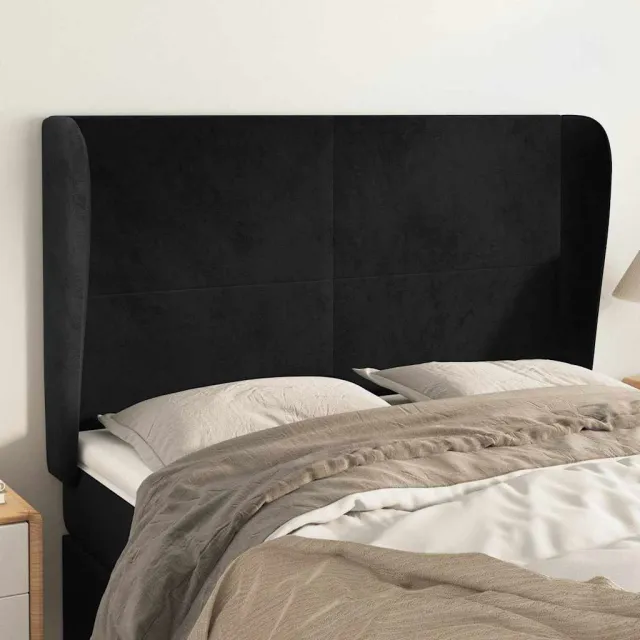 vidaXL Hoofdbord met randen 147x23x118/128 cm fluweel zwart