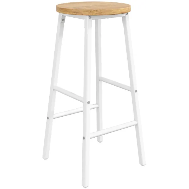 emvae Barkruk - Set van 2 - Barkruk voor Keukeneiland en Bar - 30 x 30 x 63 cm - MDF Houtlook Zitting - Wit Metalen Frame