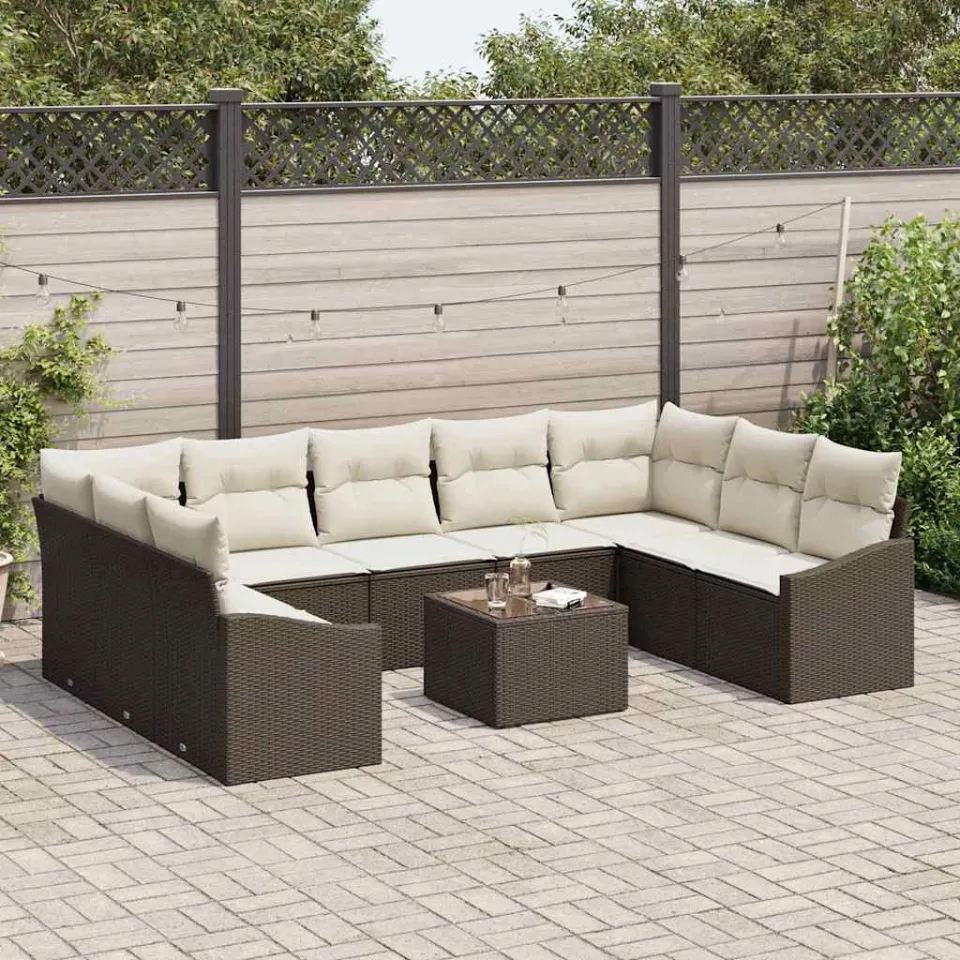 vidaXL Bankstel 10 st Bruin poly rattan, foto 3