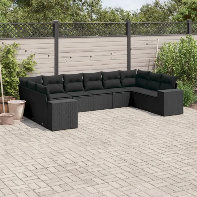 vidaXL 10-delige Loungeset met kussens poly rattan zwart, foto 2