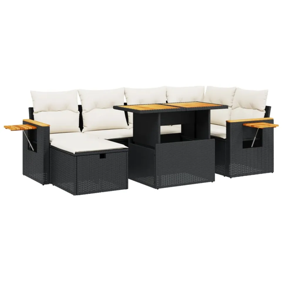 vidaXL 7-delige Loungeset met kussens poly rattan zwart