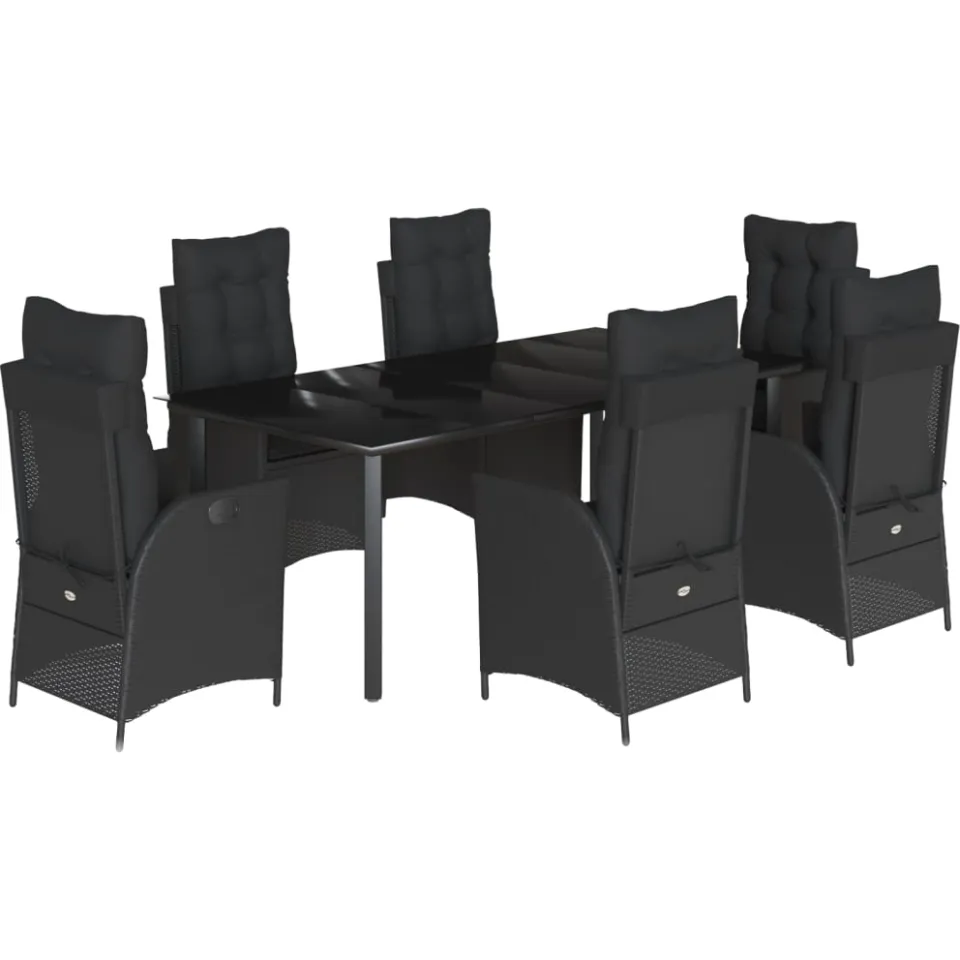 vidaXL 7-delige Tuinset met kussens poly rattan zwart, foto 3