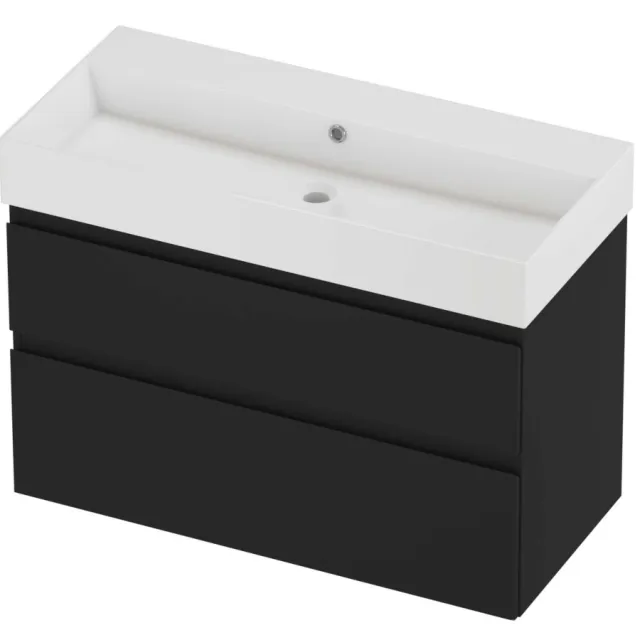 Proline Zara Badmeubelset Porselein Loft Zonder Kraangat 100x46x73 cm Glans Wit Mat Zwart