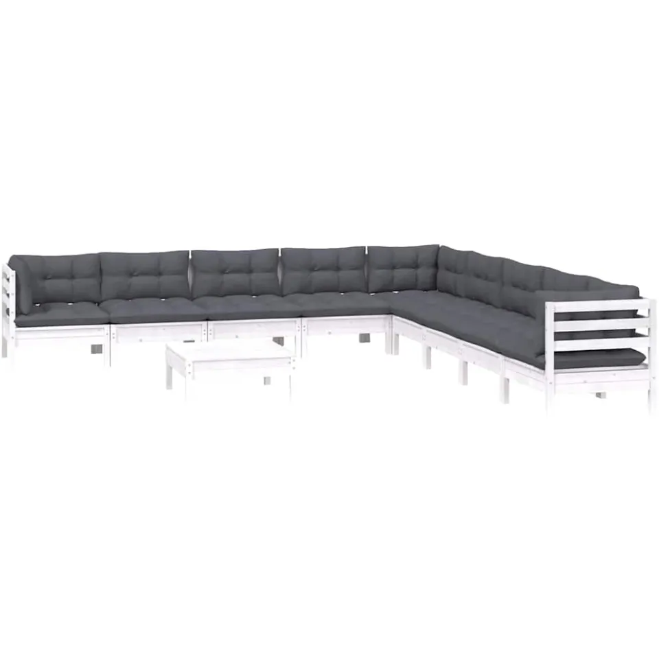 vidaXL 10-delige Loungeset met kussens massief grenenhout wit