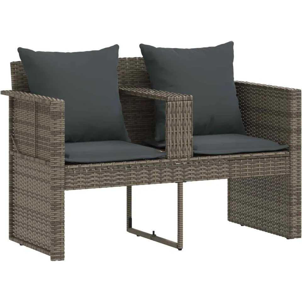 vidaXL Tuinbank 2-zits met kussens en parasol poly rattan grijs, foto 4