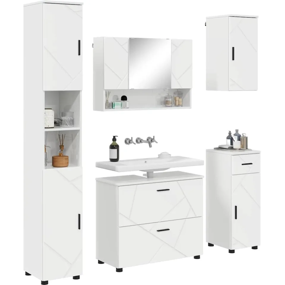 vidaXL Badkamermeubelset 5 st Hoogglans wit 35 x 30 x 192 cm
