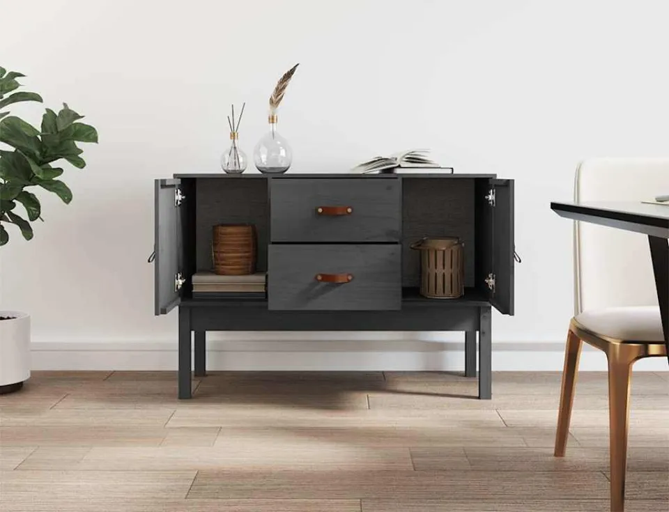 vidaXL Dressoir 110x40x78 cm massief grenenhout grijs, foto 3