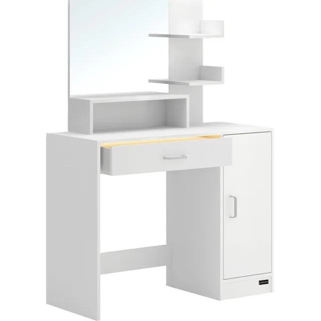 Casaria Kaptafel Jocelyn - Spiegel Lade 3 Planken 140x90x40cm – Wit